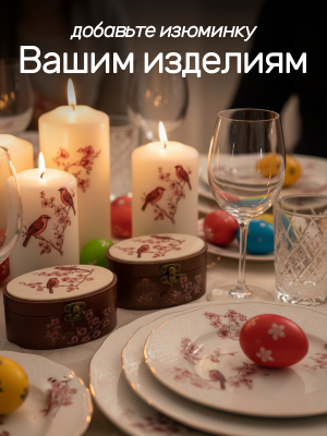 Наклейки переводные для свечей и декора Красная сакура из каталога Наклейки декупажные для декора свечей, яиц, изделий из гипса, в интернет-магазине BPW.style